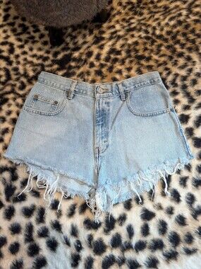 Vintage Limited Light Blue Denim Frayed Hem Women's Shorts- 10